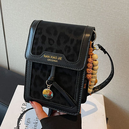 Leopard-Print Phone Bag Stylish Shoulder & Crossbody Bag